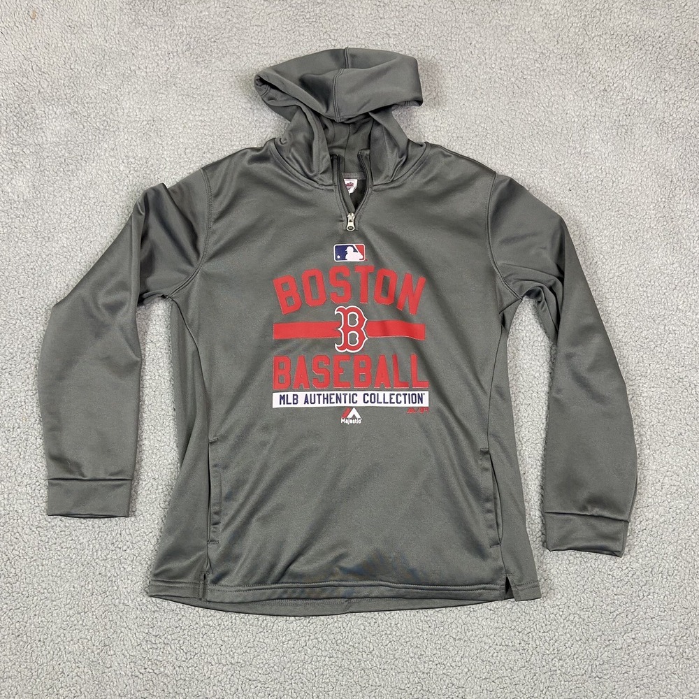 Majestic Boston Red Sox Boys Gray Pullover Hoodie size L 14/16 1/4 zip baseball‎